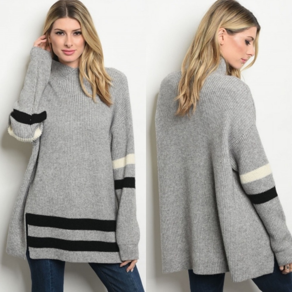 High Neck Mock Turtle Gray Tunic Sweater sz M